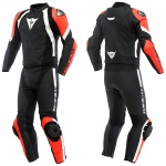 Dainese Avro 4 Leather 2 Piece Suit 54G - Black Matt/Fluo Red/White